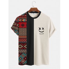 Mens Two Tone Ethnic Smiley Face Short Sleeve T  Shirts
