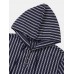 Mens Striped Quarter Button Daily Short Sleeve Hooded T  Shirts