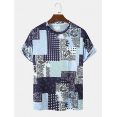 Men Paisley   Scarf Print Short Sleeve Round Neck T  Shirts