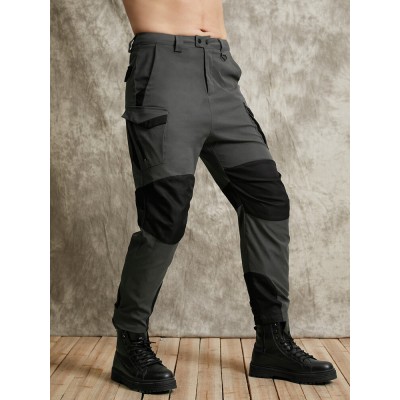 Men Outdoor Hit Patchwork Multi Pocket Buttons Velcros Details Ajustable Cuff Cargo Pants