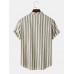 Mens Vertical Stripe Stand Collar Cotton Short Sleeve Shirts