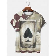 Men Spade Print Playing Card Retro Style T  Shirts