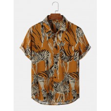 Mens Zebra Print Soft Chest Pocket Short Sleeve Shirts