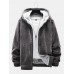 Men Corduroy Plus Velvets Hooded Warm Pure Zipper Retro Jackets