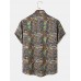 Mens Vintage Geometric Pattern Button Up Short Sleeve Shirts