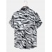 Mens Zebra Print Lapel Button Up Short Sleeve Shirts