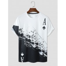Men Poker Spade Print Short Sleeve Round Neck T  Shirts