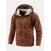 Men Cashmere Pure Pocket Elastic Hem Zipper Ski Hooded Jackets