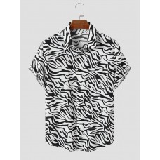 Mens Zebra Skin Chest Pocket Front Buttons Shirts