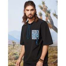 Men Navajo Pocket Drawstring Designed Elastic Neck T  Shirts